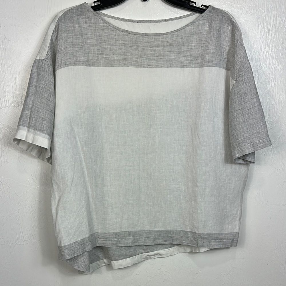 Gray And White Colorblock Short Sleeve Women's Top Blouse Size M/L